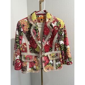 Cynthia Steffe Women's Blazer Linen Red Pink Floral Eyelet Size‎ 6